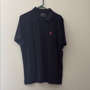 Men's Black Polo Shirt with Pink Logo